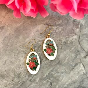 Floral Cloisonne Enamel Drop Earrings